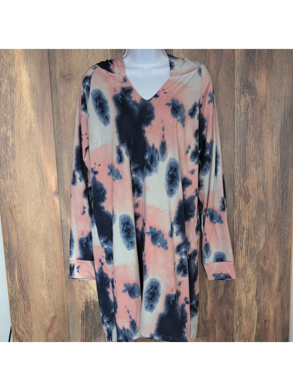 Bobbie Brooks Pink and Black Tie-Dye Long Sleeve Hoodie Dress XL P140